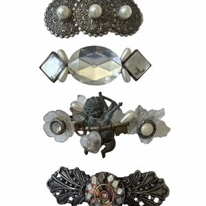 4 Vintage handmade barrettes  Set with Pearls and Silver Accents